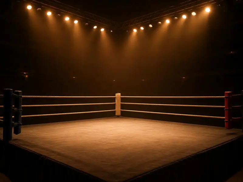 Boxing ring under lights
